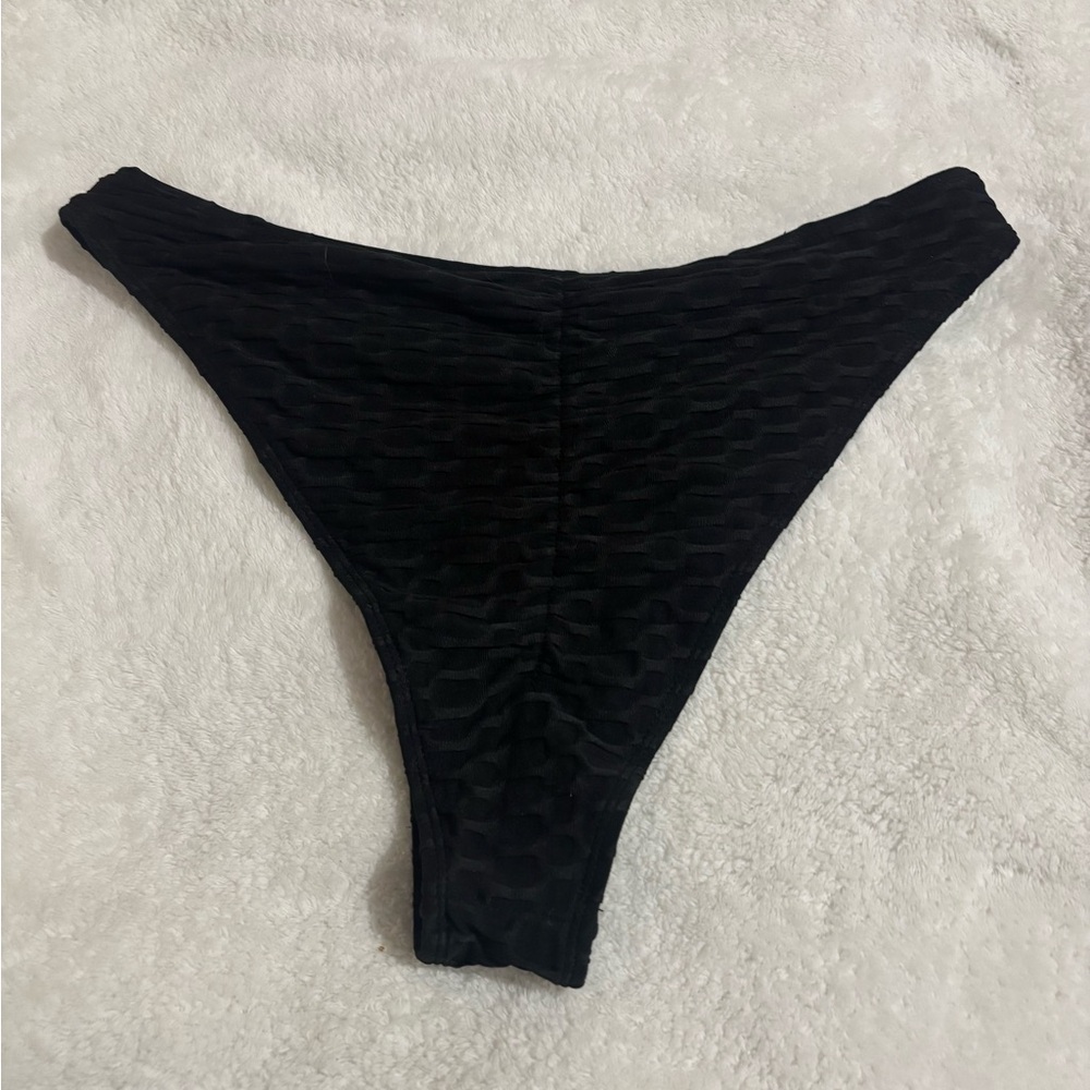Black Textured Bikini Bottom